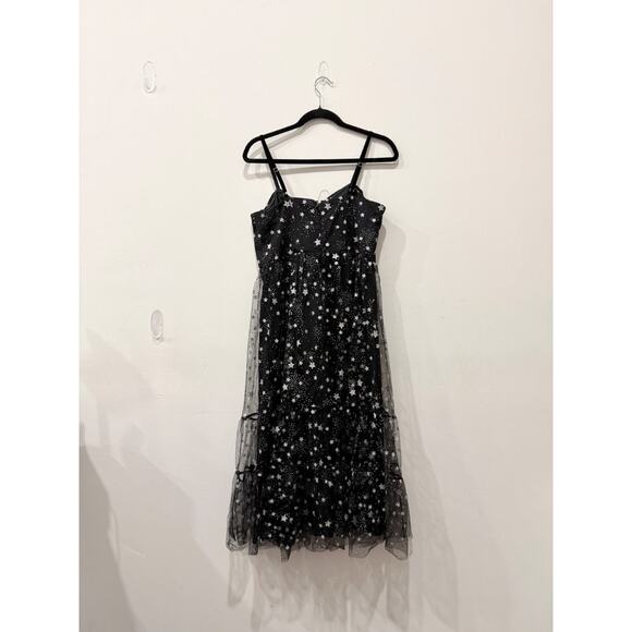 NWT Betsey Johnson Rainbow Star Mesh A-Line Midi Dress Black Women's Size 12 - Picture 4 of 5